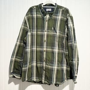 Carhartt Relaxed Fit Green Plaid Button Up Shirt Mens 3X